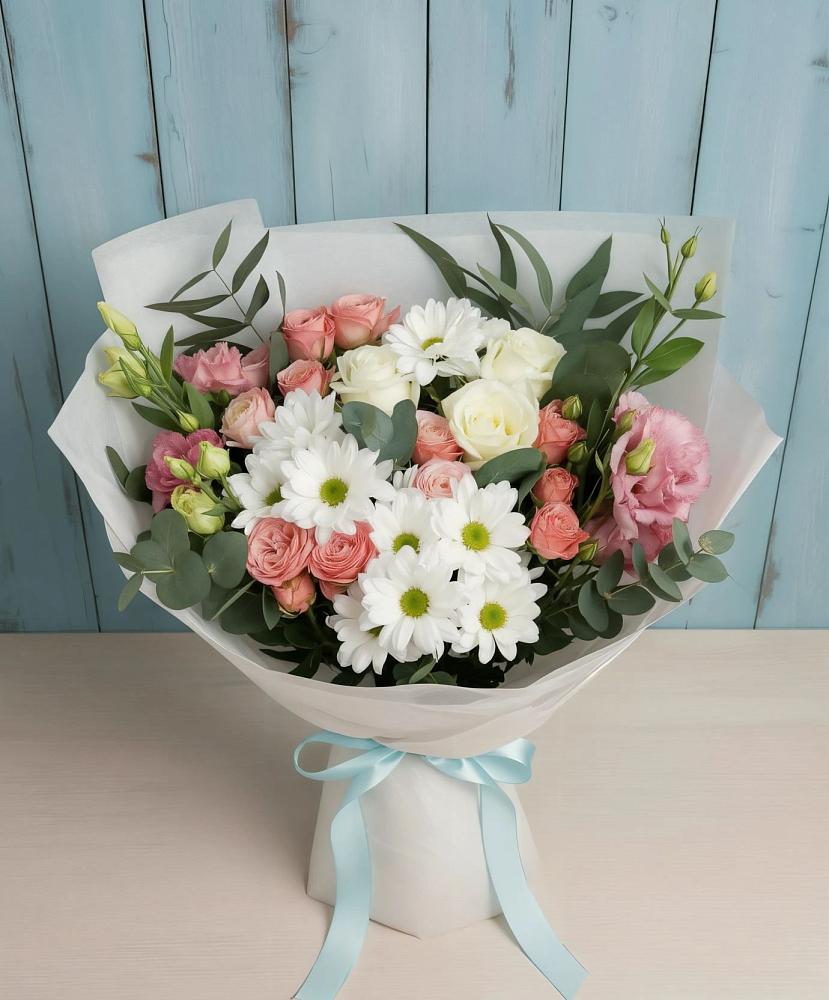 Букет цветов из: Розы, Лизиантусы и Хризантемы в Бураево