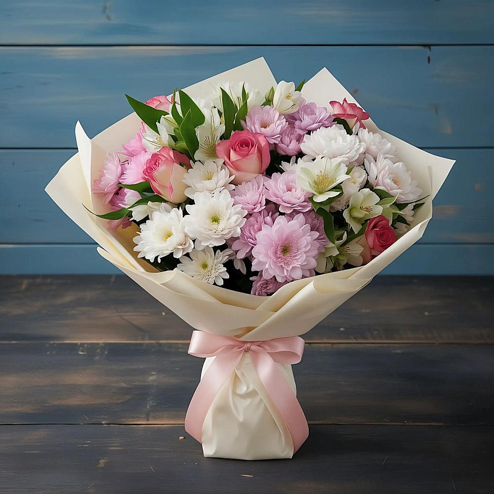 Букет цветов из: Хризантемы, Альстромерии и Розы в Бураево